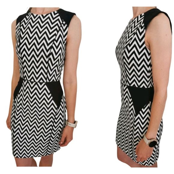 NWOT, H&M Black White Chevron Sleeveless Midi Dress Size 4 - Picture 3 of 13